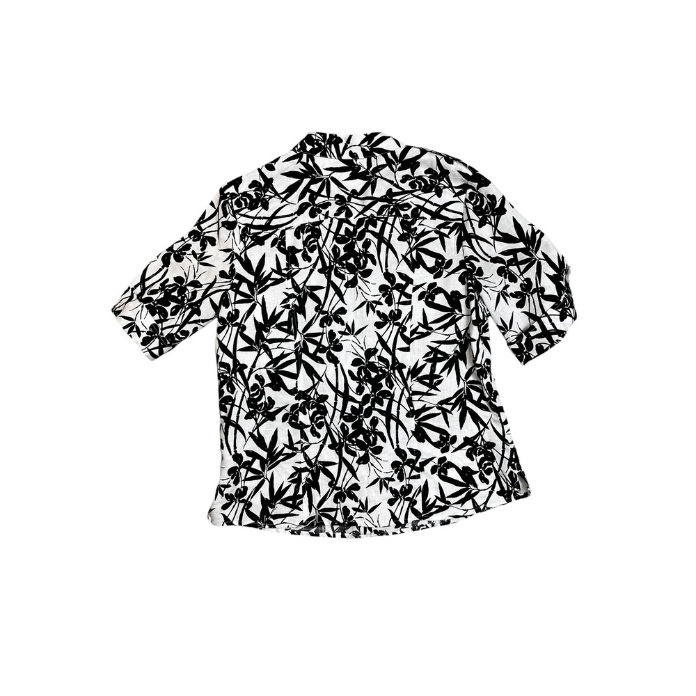 Westbound Womens 16 Linen Button Up Shirt Black White Floral Bamboo Camp Blouse - Picture 8 of 8